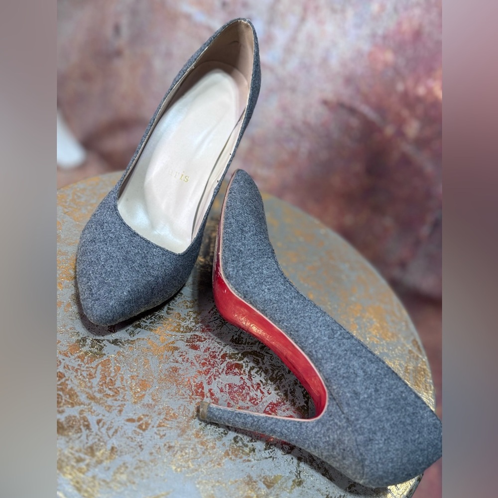 Faux Red Bottoms Size 41 Gray Tweed